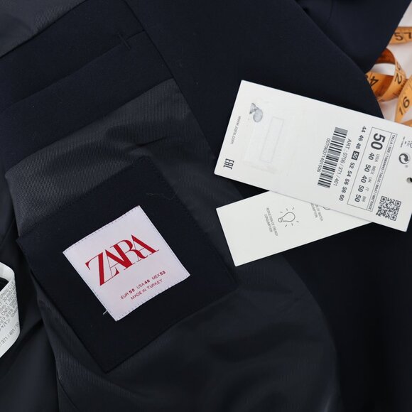 NWT Zara sport coat mens 40 Solid navy Blue Blazer Jacket Two Button notch lapel - Picture 10 of 13